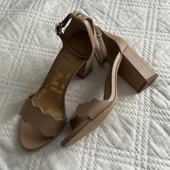 Sam Edelman Circus Nude Beige Olga Faux-Leather Heels Ankle Strap Sandals US7 - Picture 10 of 16